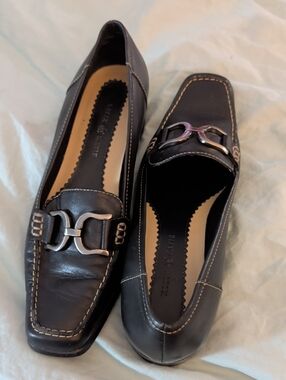 Kelly & Katie Black Leather Loafers with Silver Bit